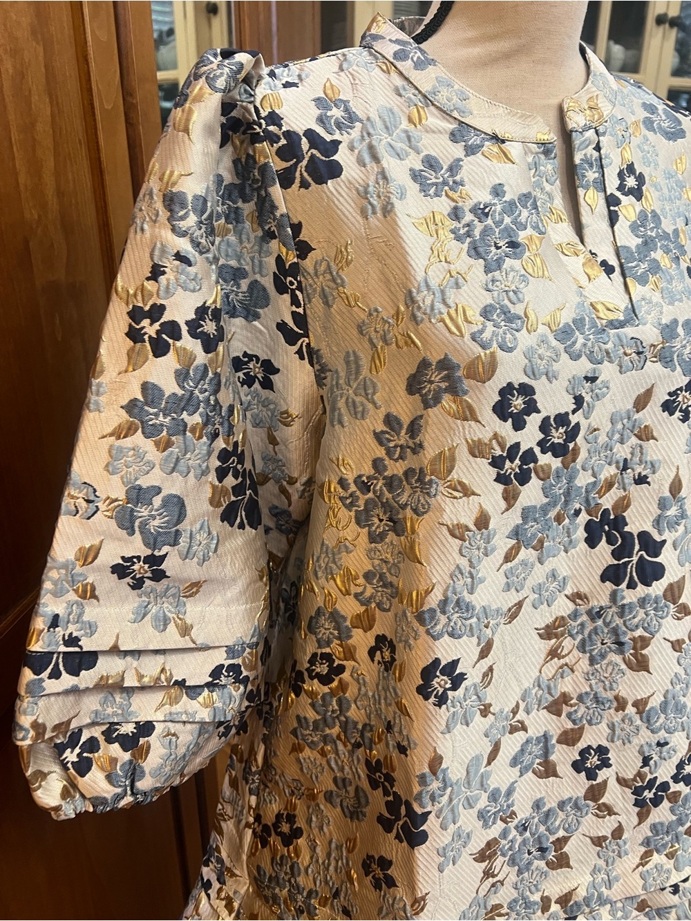 Lovelo Cream Mini Dress with Blue Floral Print and Puff Sleeves - Picture 3 of 14
